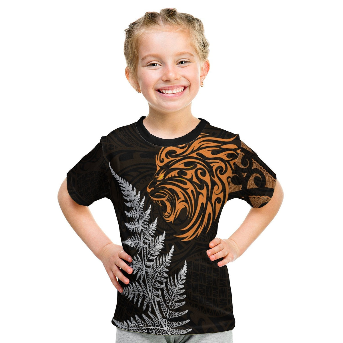 Custom Leo Zodiac Style Maori T Shirt KID Orange Lion LT13 - Wonder Print Shop