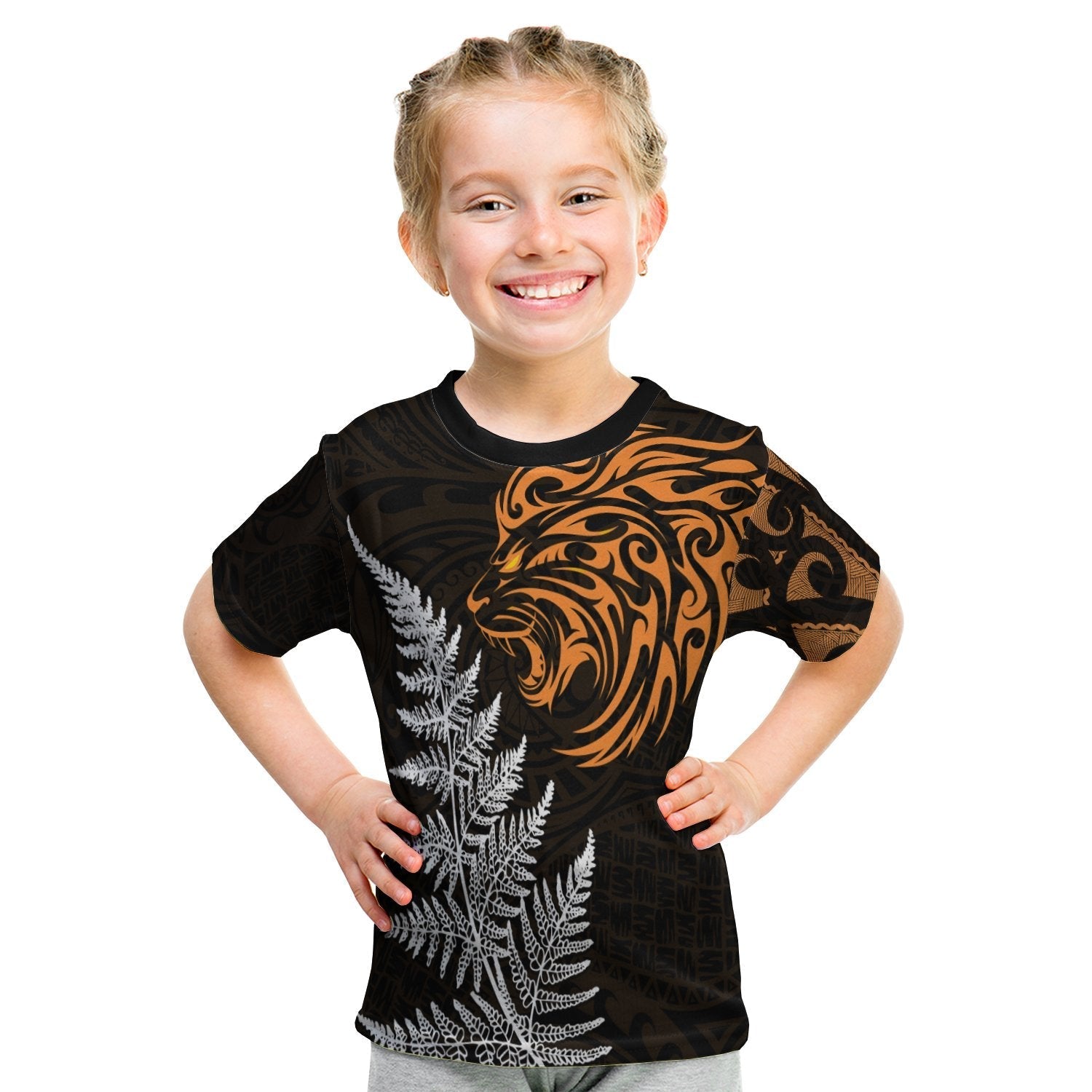 Leo Zodiac Style Maori T Shirt KID Orange Lion LT13 - Wonder Print Shop