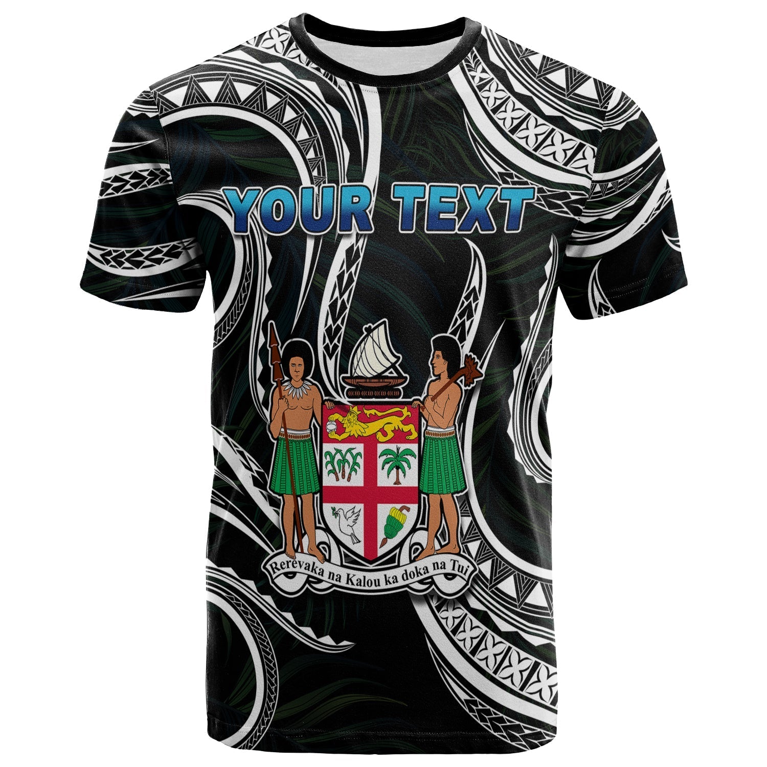 Custom Fiji Coat of Arms T Shirt Polynesian mix Coconut Pattern LT13 - Wonder Print Shop