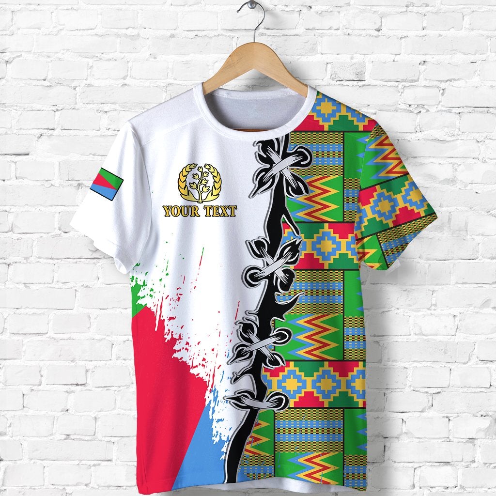 Custom Eritrea T Shirt with Special Knot and African Pattern White Version LT13 - Wonder Print Shop