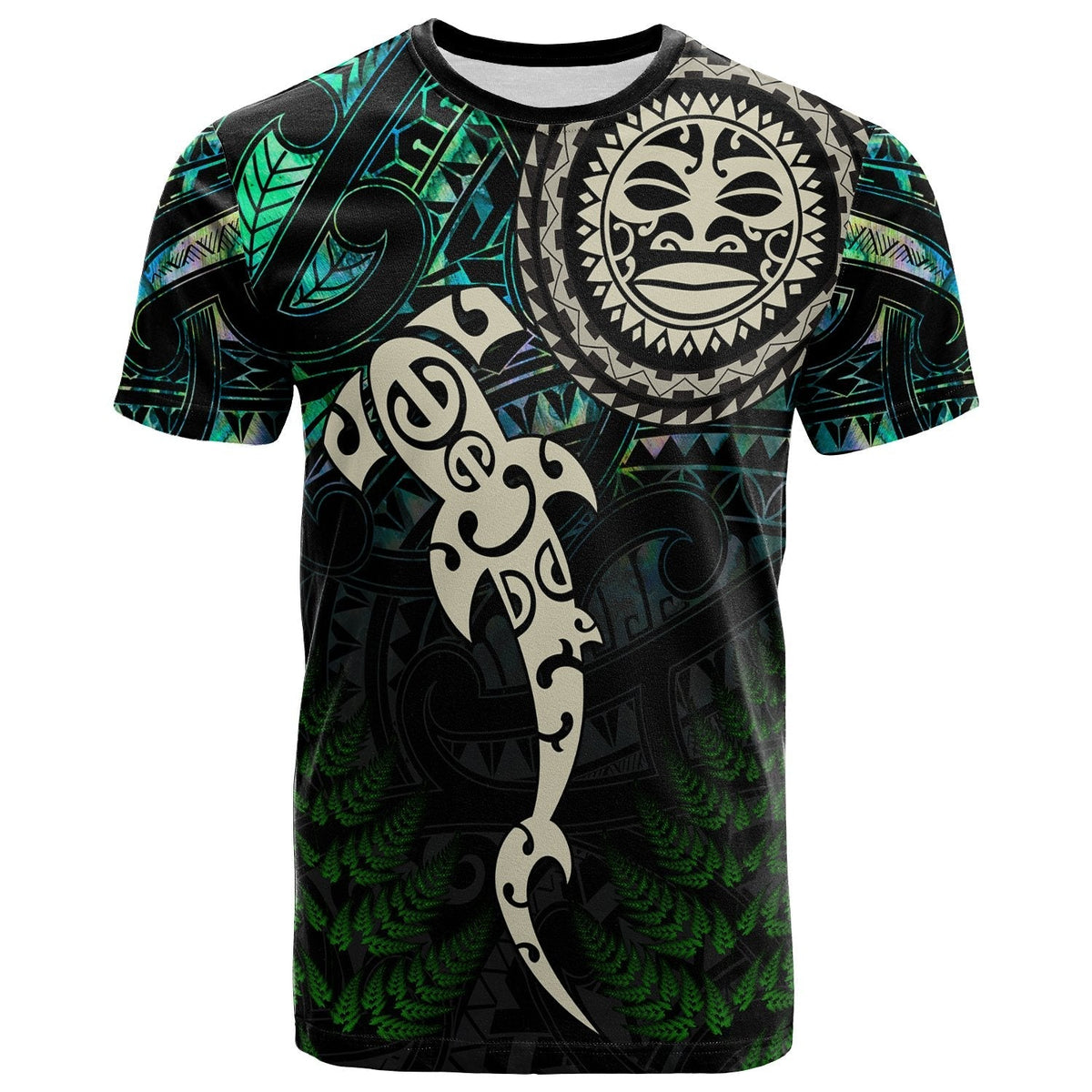 Aotearoa Paua Shell T Shirt Maori Manaia and Fish LT13 - Wonder Print Shop