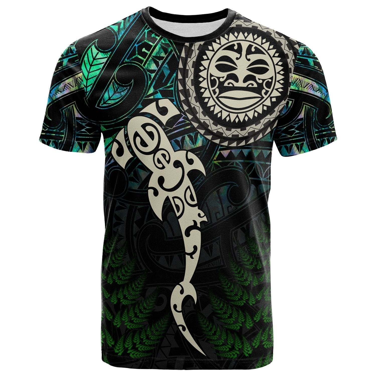 Aotearoa Paua Shell T Shirt Maori Manaia and Fish LT13 - Wonder Print Shop