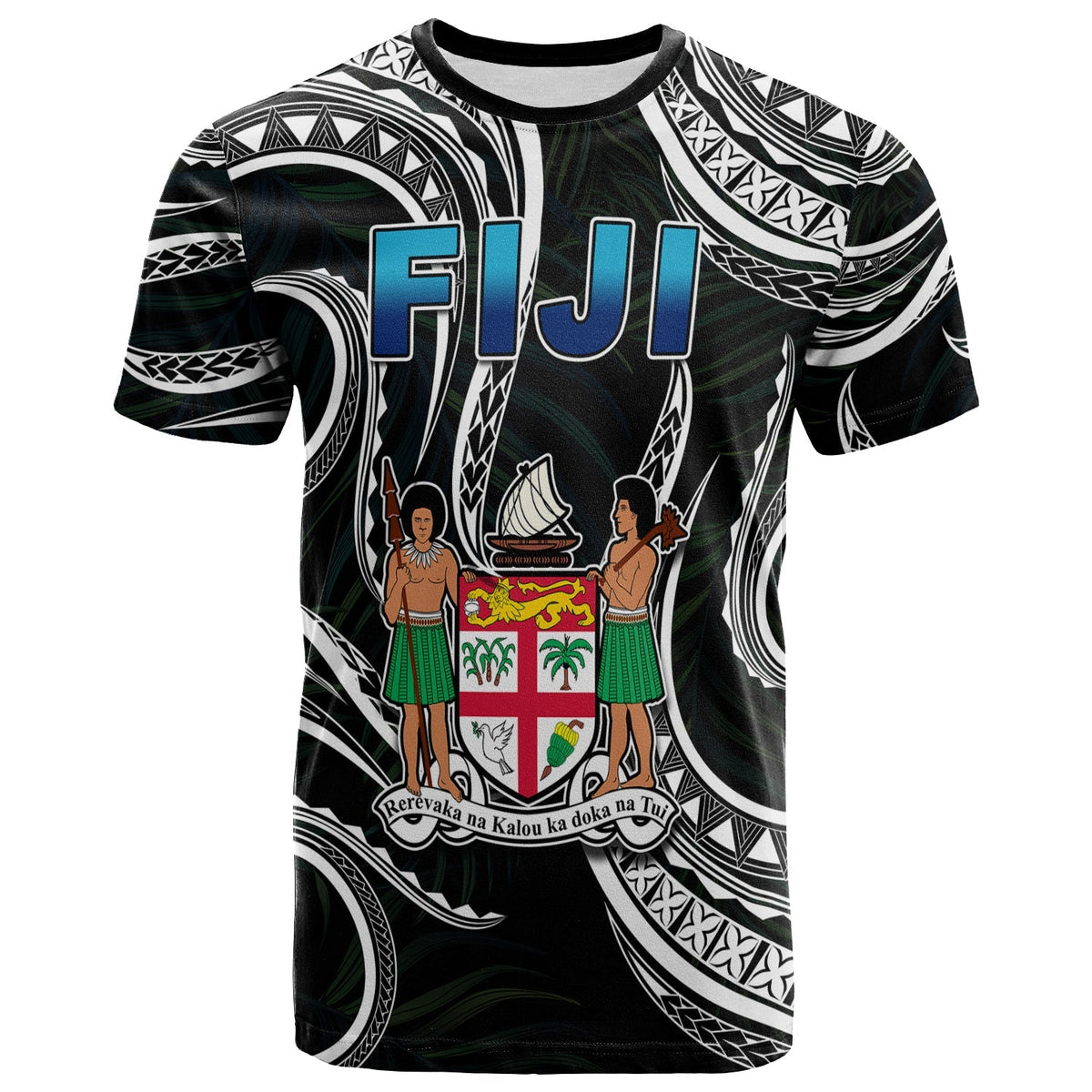 Fiji Coat of Arms T Shirt Polynesian mix Coconut Pattern LT13 - Wonder Print Shop
