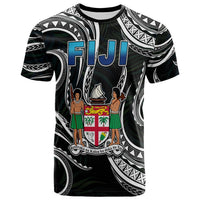 Black Fiji themed T-shirt with Polynesian geometric patterns and FIJI crest graphic