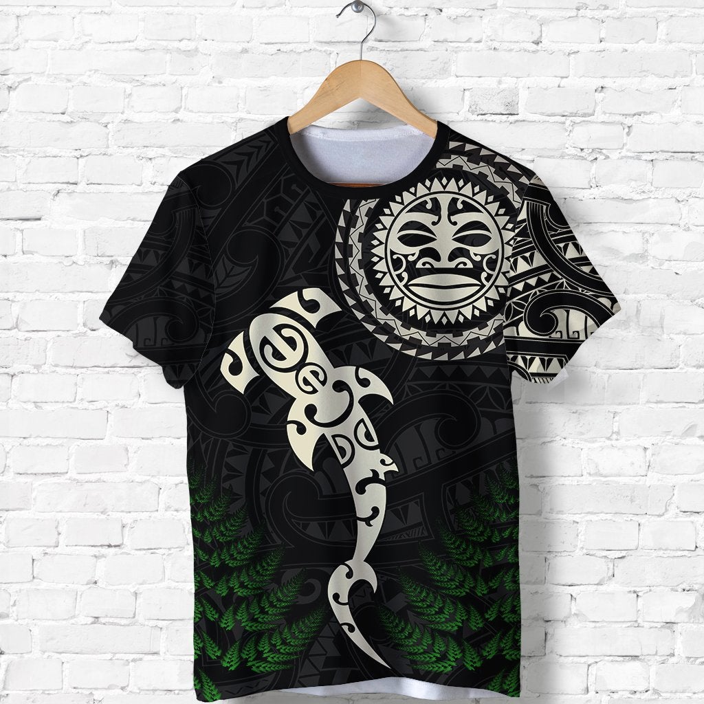 Custom Aotearoa Fern T Shirt Maori Manaia and Fish LT13 - Wonder Print Shop
