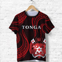Red-and-black Tonga T-shirt with “TONGA” front lettering and cross-emblem