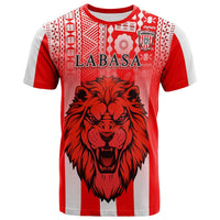 Red/white striped football T-shirt with roaring lion and 'LABASA' front print