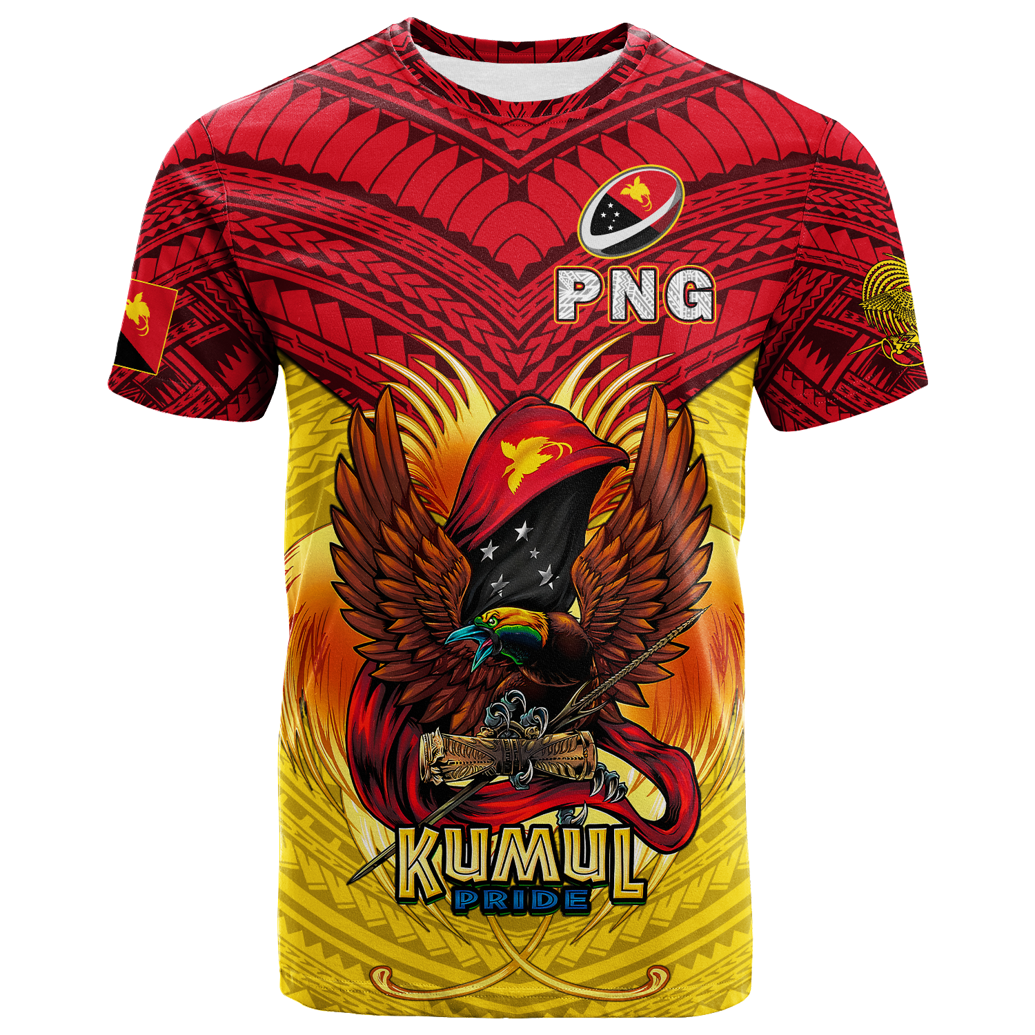 Custom Papua New Guinea Rugby Kumul Pride T Shirt LT2 - Wonder Print Shop