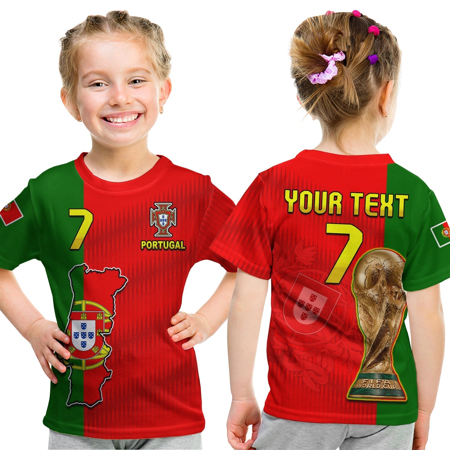 (Custom Text and Number) Portugal Football 2022 T Shirt KID Style Flag Portuguese Champions LT13 - Wonder Print Shop