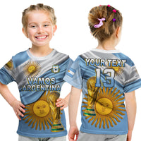 (Custom Text and Number) Football T Shirt KID Vamos La Albiceleste Champions World Cup Vibe Flag LT13 - Wonder Print Shop