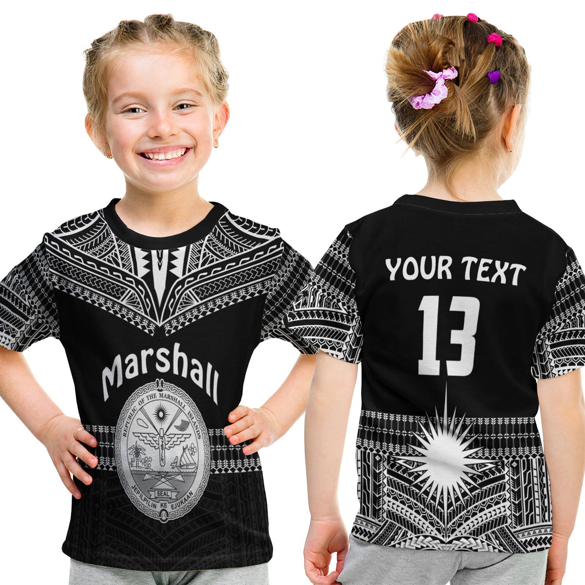 Custom Marshall Islands T Shirt KID Best Tattoo Version Black LT13 - Wonder Print Shop
