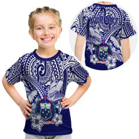 Kids blaues T-Shirt mit Samoa-Design, Schildkröte und Wappenprint vorne