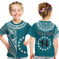 (Custom Text and Number) Cook Islands Tatau T Shirt KID Symbolize Passion Stars Version Blue LT13 - Wonder Print Shop