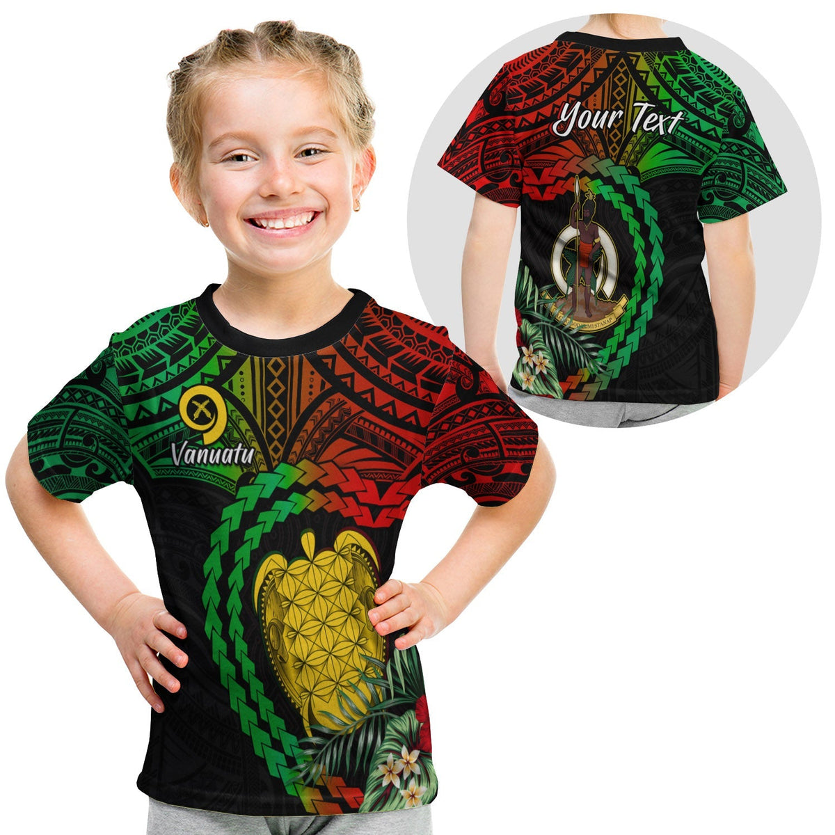 Custom Vanuatu Heart Polynesian T Shirt KID Turtle Sand Drawings LT13 - Wonder Print Shop