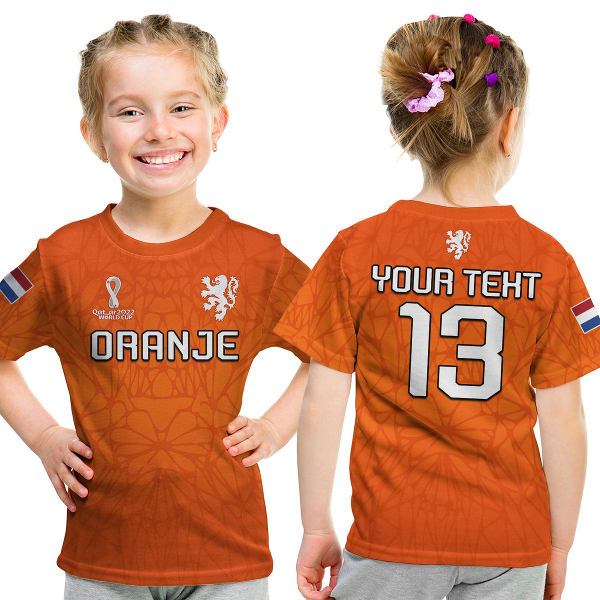 (Custom Text and Number) Football T Shirt KID 2022 Soccer World Cup Oranje Champions LT13 - Wonder Print Shop