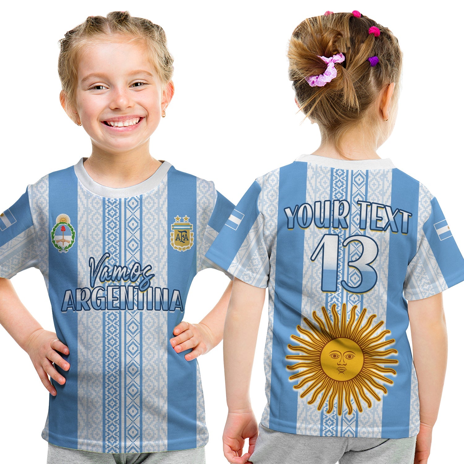 (Custom Text and Number) Argentina Football T Shirt KID Champions World Cup Gaucho Vamos LT13 - Wonder Print Shop