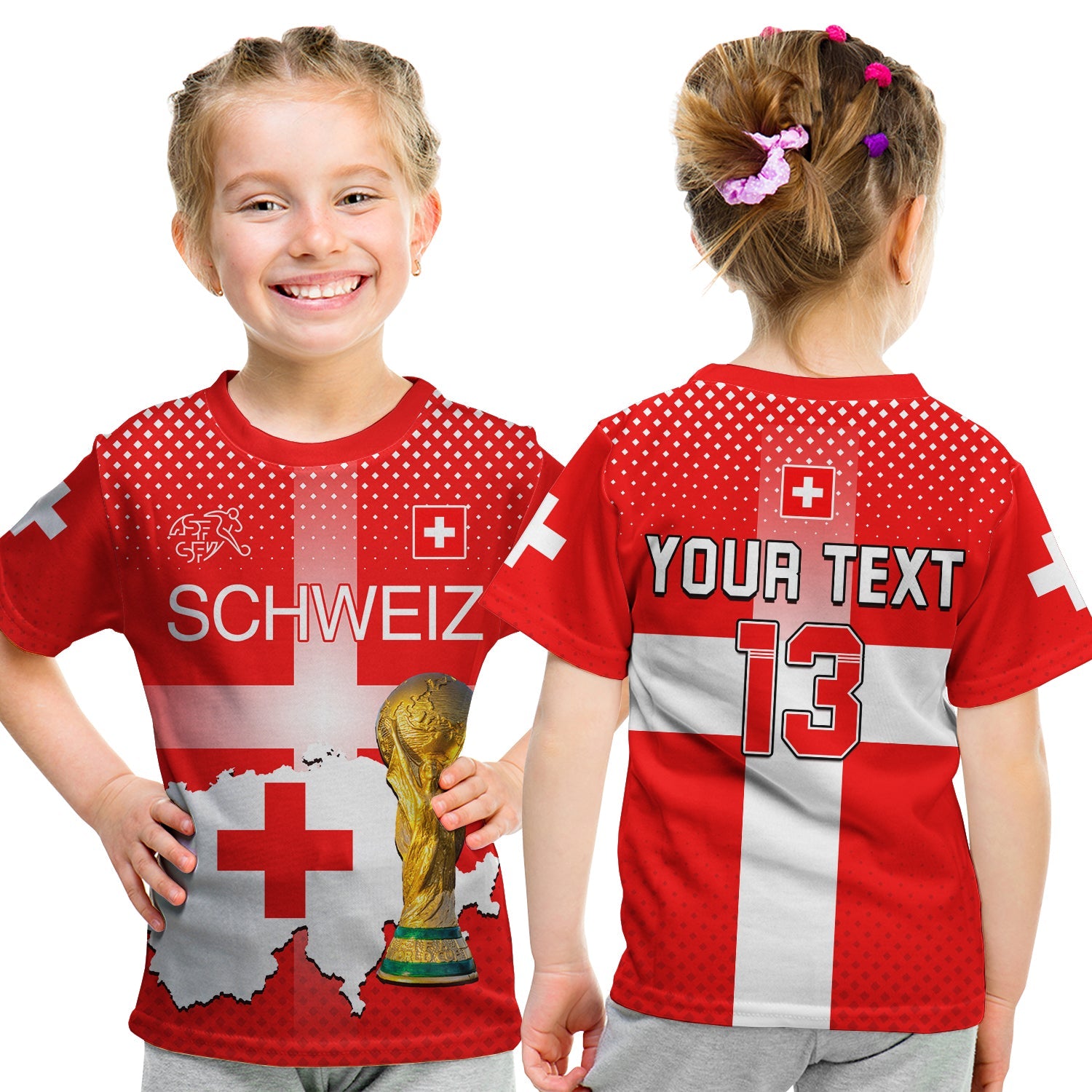 (Custom Text and Number) Switzerland Football T Shirt KID Schweizer Pati Champion 2022 World Cup LT13 - Wonder Print Shop