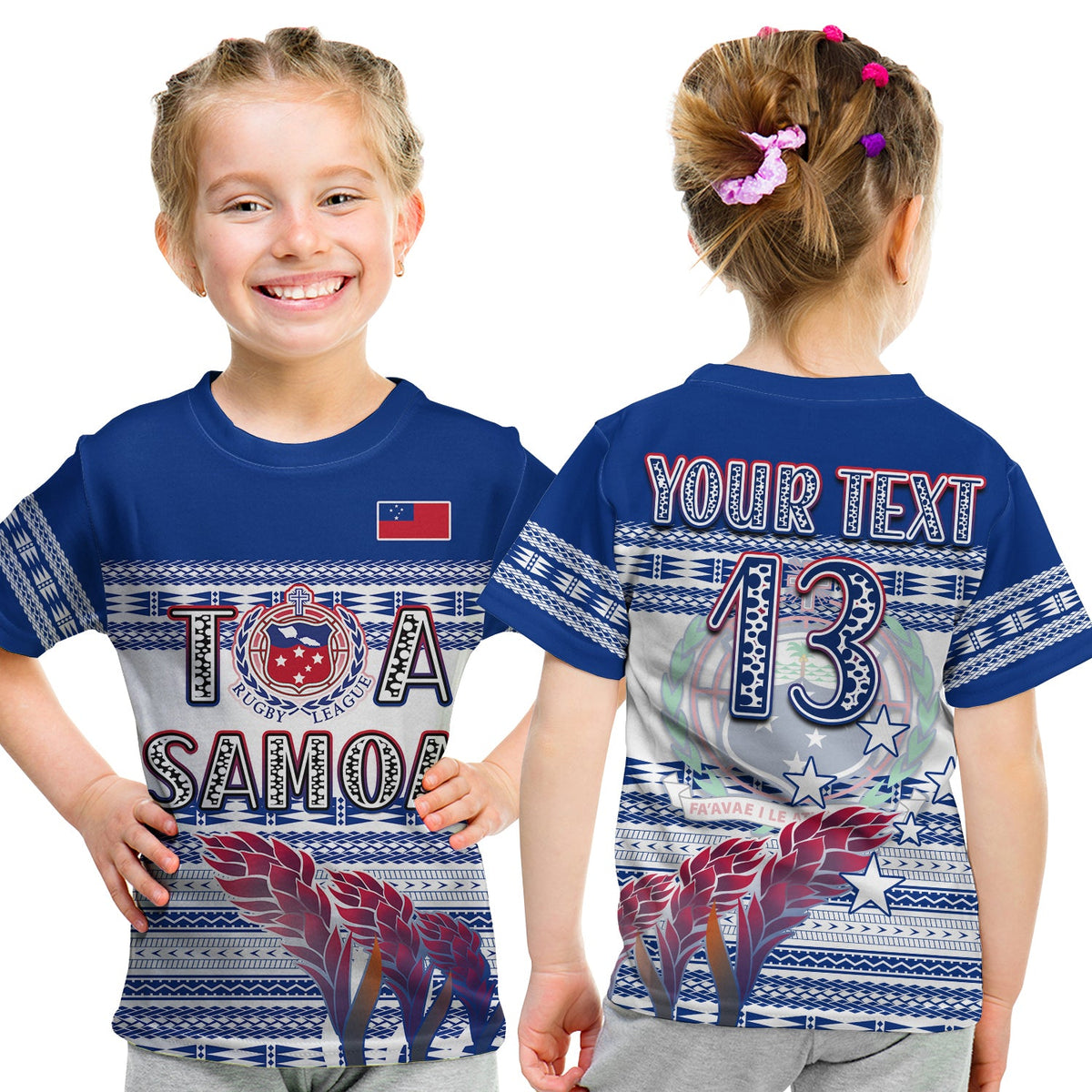 (Custom Personalise Text and Number) Toa Samoa Rugby T Shirt KID Uso Aso Uma Go Champions White LT13 - Wonder Print Shop