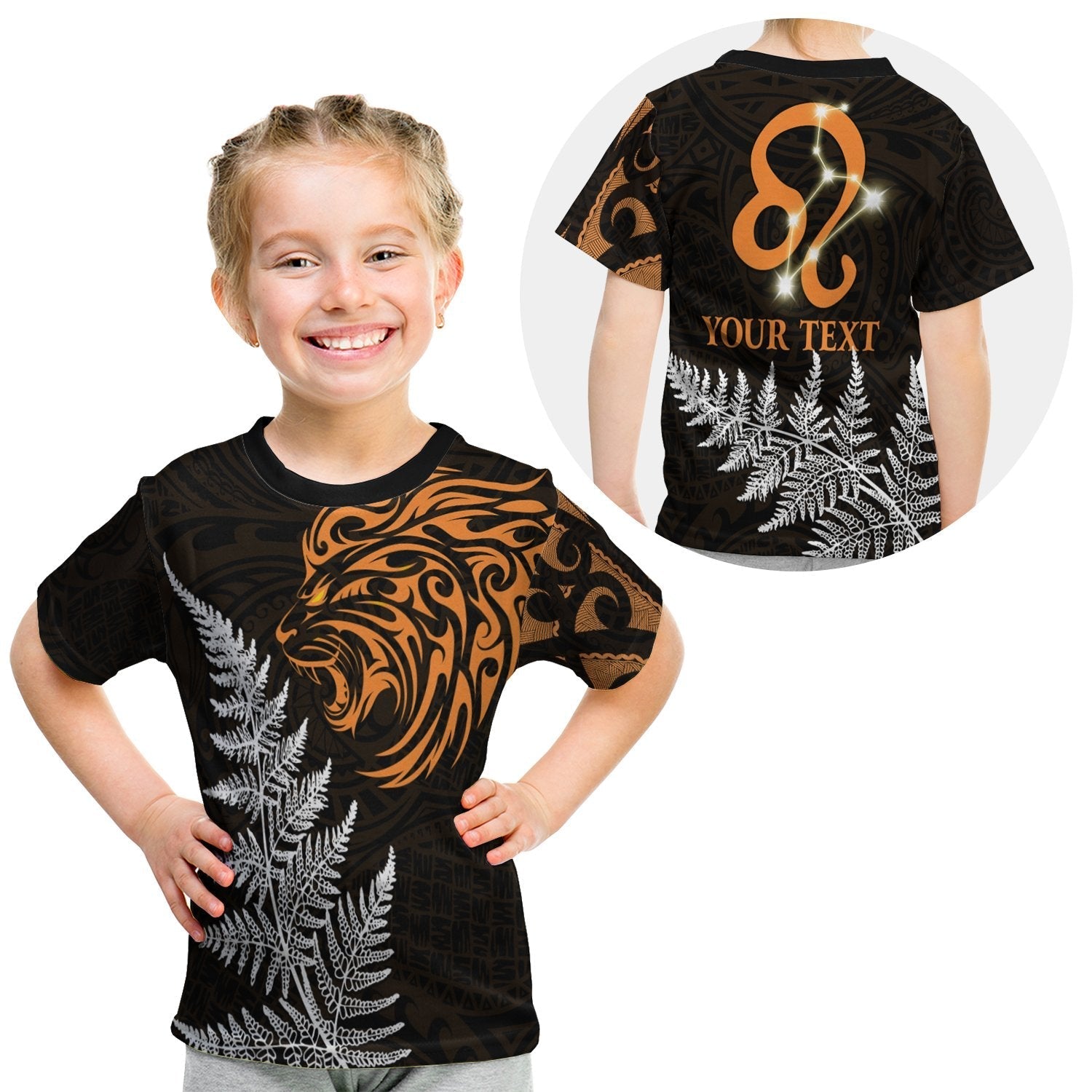 Custom Leo Zodiac Style Maori T Shirt KID Orange Lion LT13 - Wonder Print Shop