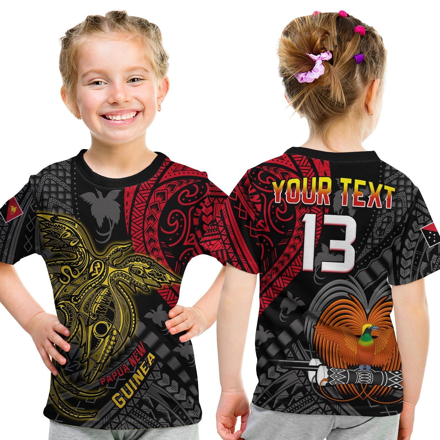 Custom Text and Number Papua New Guinea T Shirt KID Raggiana Birds Of Paradise Happy 47th Independence Day LT13 - Wonder Print Shop