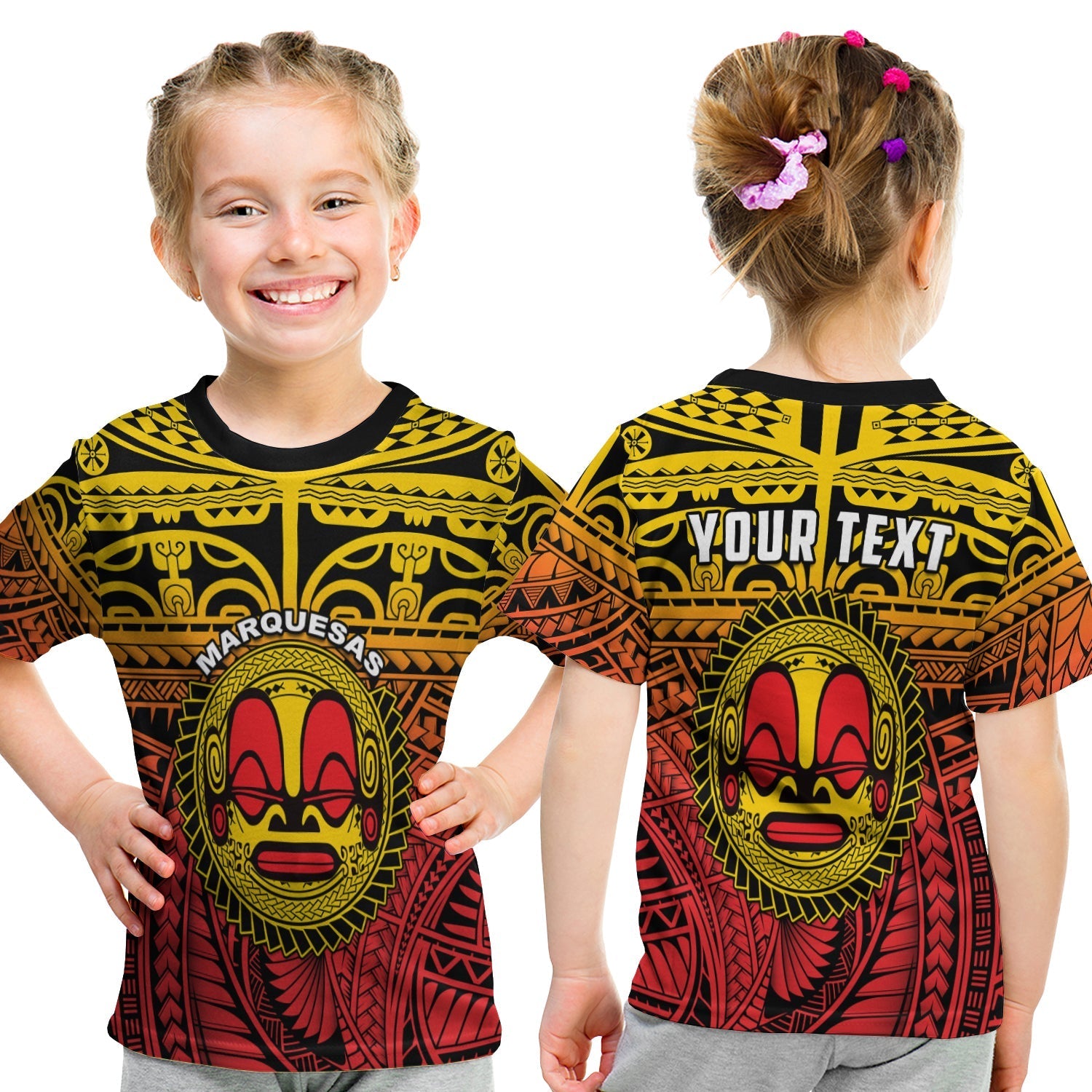 Custom Marquesas Islands T Shirt KID Mata Tiki Polynesian Pattern LT13 - Wonder Print Shop