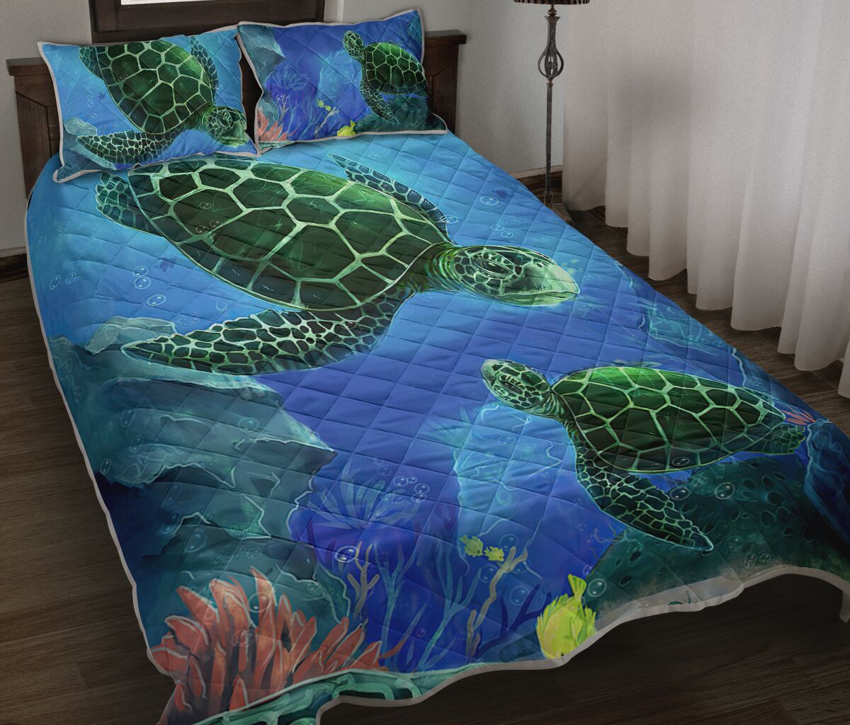 Hawaii Turtle Coral Quilt Bed Set - Wonder Print Shop