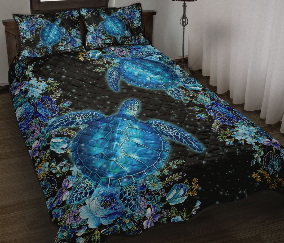 hawaii-blue-turtle-flower-quilt-bed-set-sea-bling