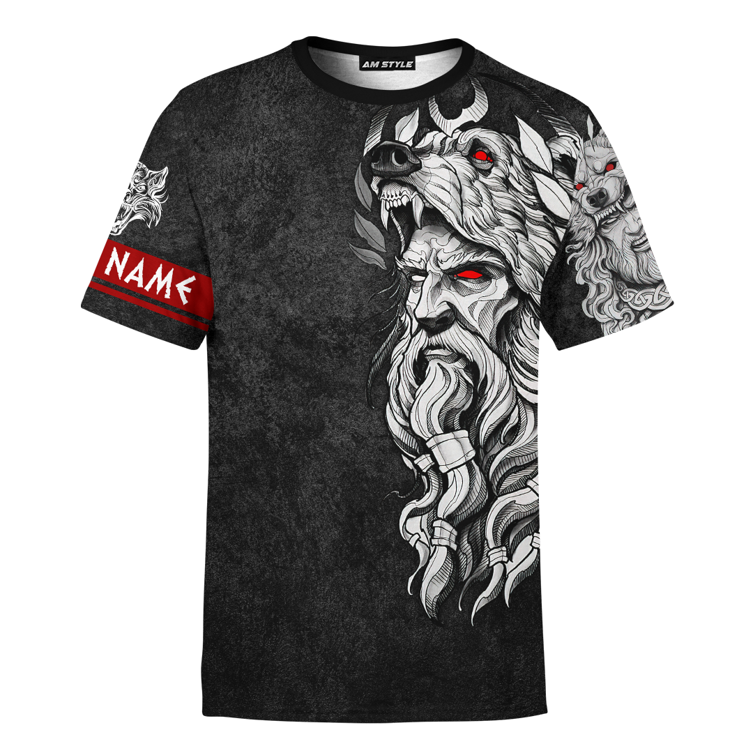 Custom Viking Clothing Viking Odin And Wolf Norse Mythology T Shirt RLT12 - Wonder Print Shop