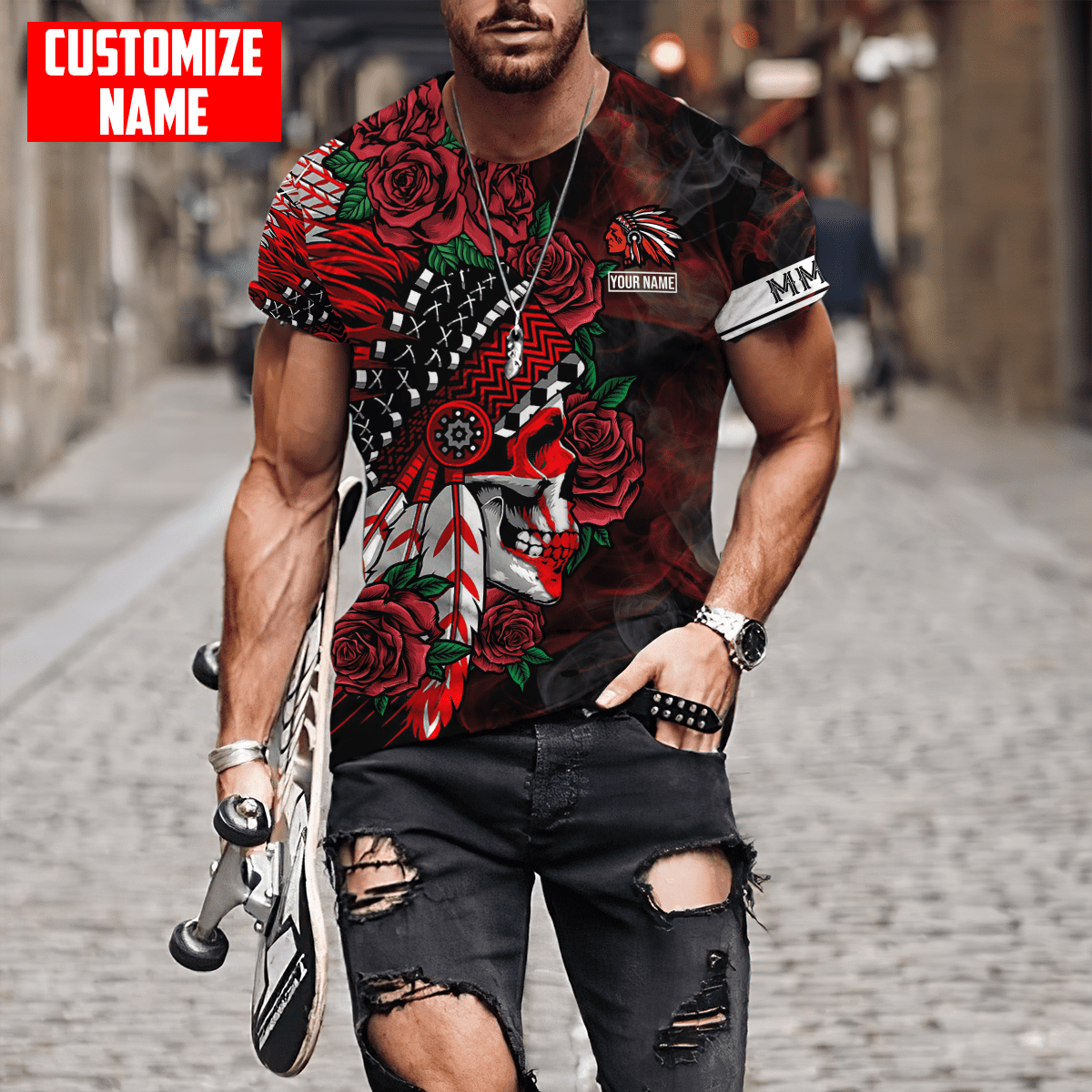 Customized name Native American Chief Skull MMIW Red Hand Shirt T Shirt - Wonder Print Shop