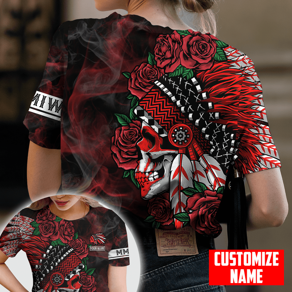 Customized name Native American Chief Skull MMIW Red Hand Shirt T Shirt - Wonder Print Shop