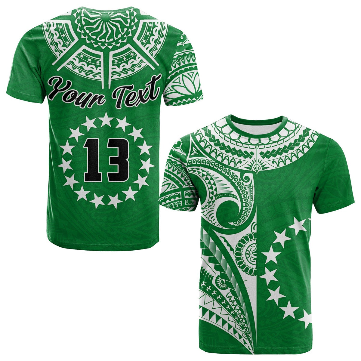 Custom Cook Islands Tatau T Shirt Symbolize Passion Stars Version Green LT13 - Wonder Print Shop