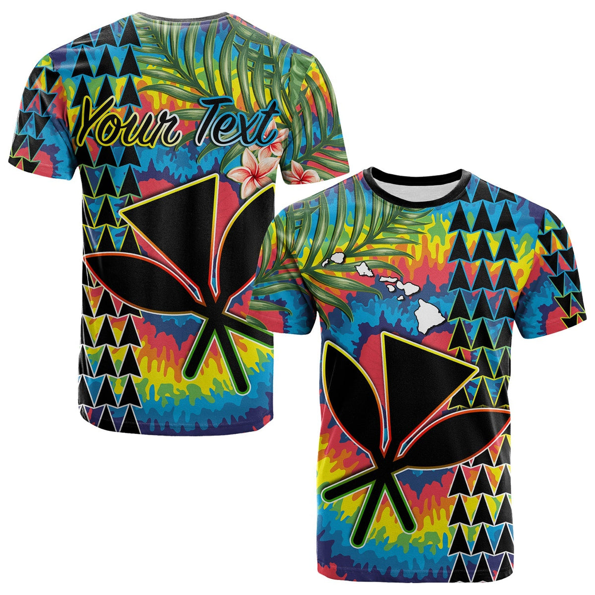 Custom Hawaii T Shirt Tie Dye with Flowers and Polynesian Tribal LT13 - Wonder Print Shop