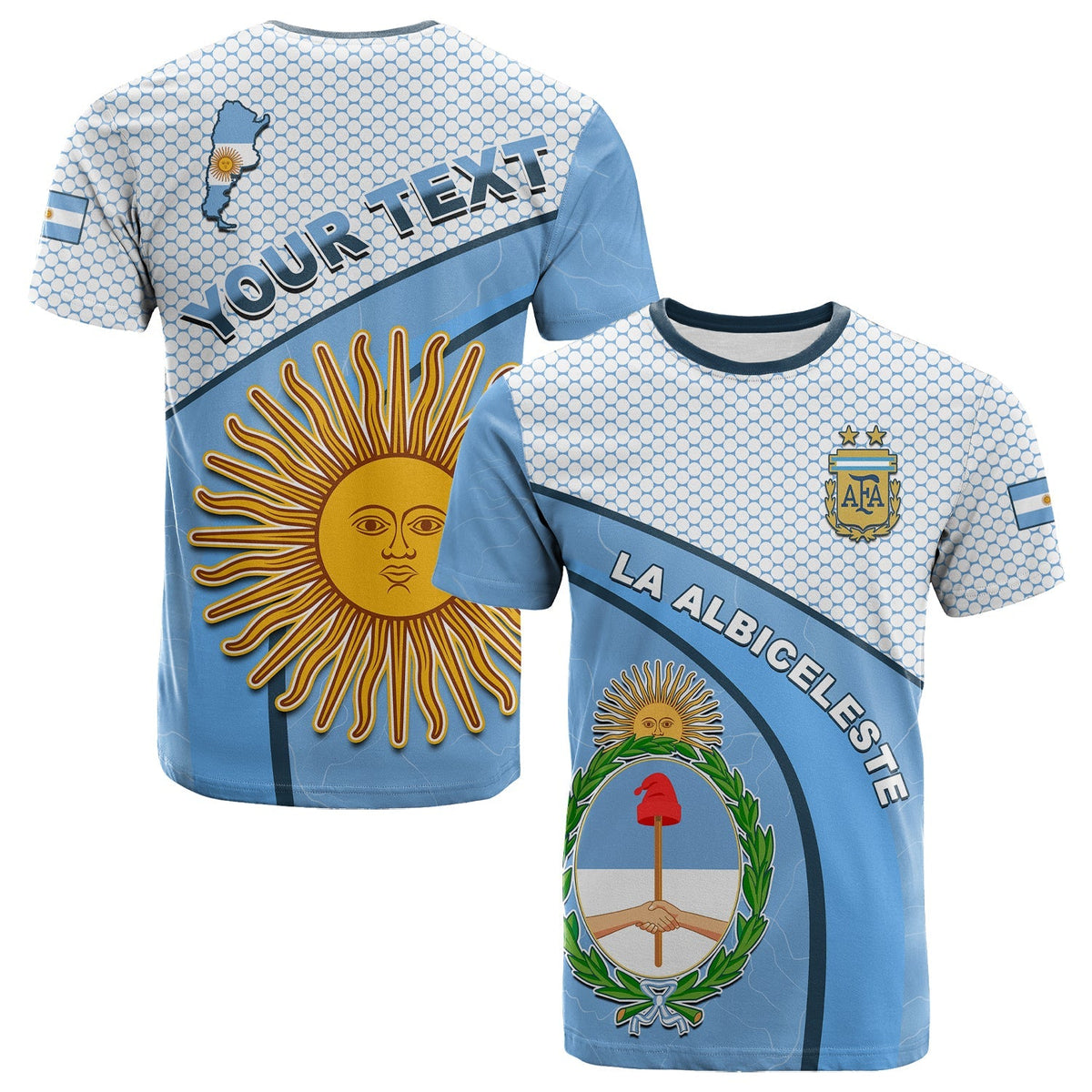 Custom Argentina T Shirt Football 2022 Champions Blue Sky May Sun LT13 - Wonder Print Shop