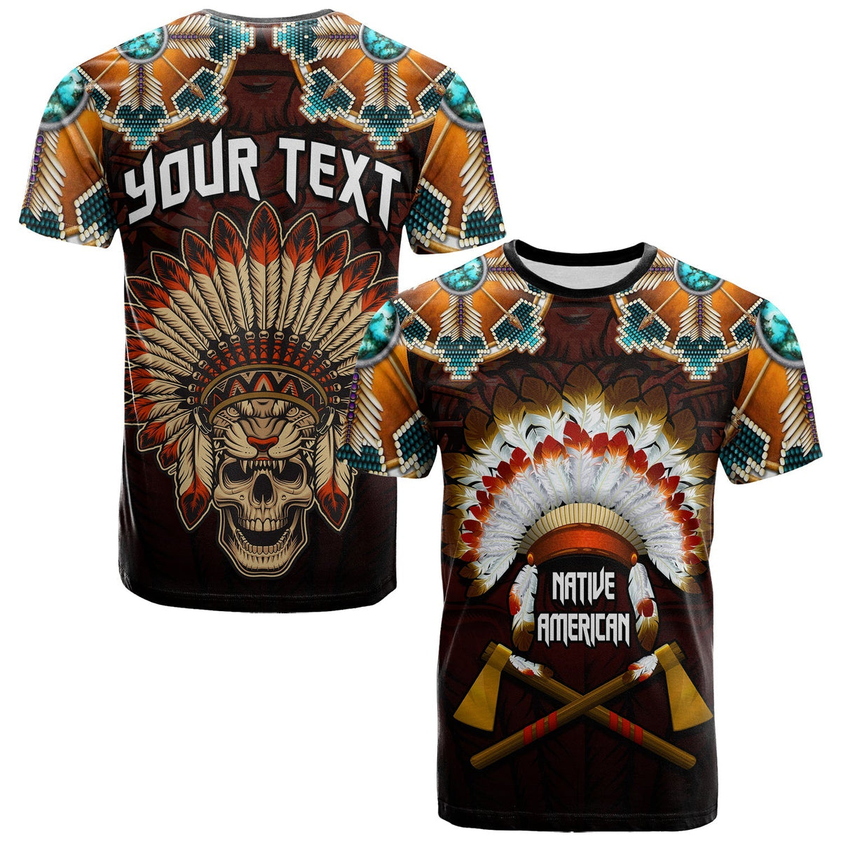 Custom The First Americans T Shirt Indian Headdress With Skull LT13 - Wonder Print Shop