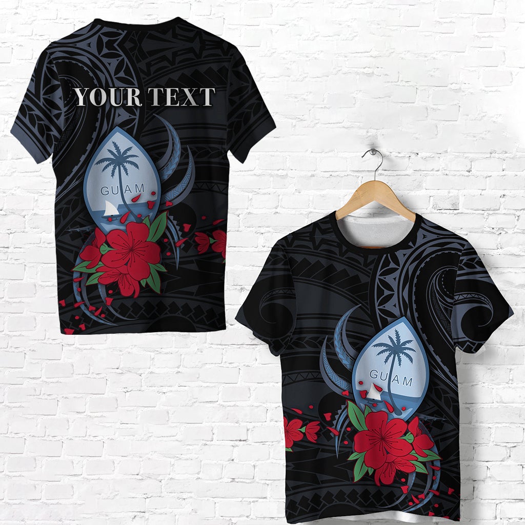 Custom Guam T Shirt Polynesian Flowers Version Black LT13 - Wonder Print Shop