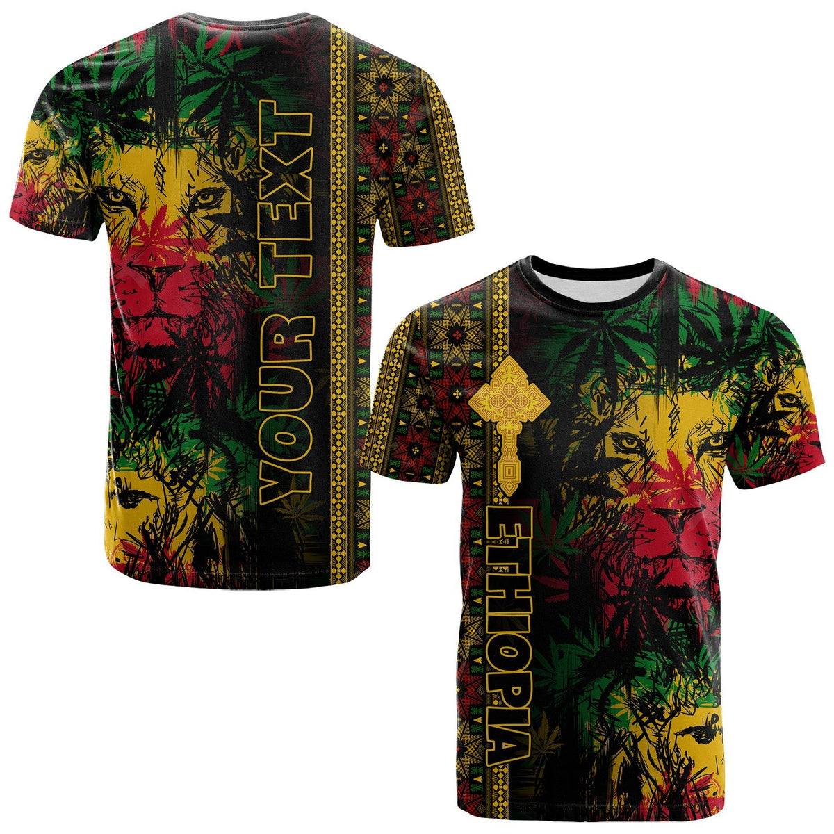 Custom Ethiopia Lion Reggae T Shirt Ethiopian Cross LT13 - Wonder Print Shop