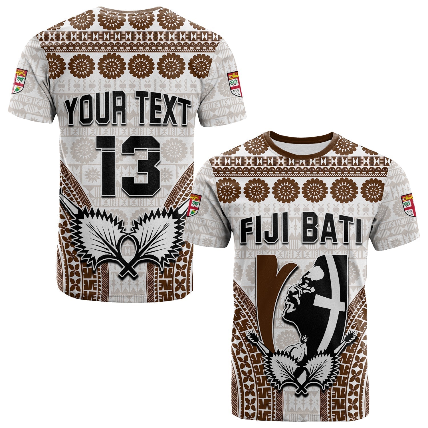 Custom Text and Number Fiji Rugby Bati T Shirt Proud Tapa Pattern LT13 - Wonder Print Shop