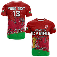 Custom Wales Football T Shirt Come On CYMRU The Red Wall Champions World Cup LT13 - Wonder Print Shop