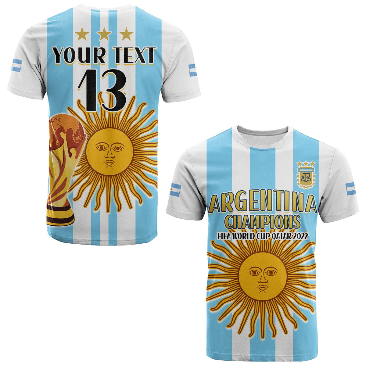 Custom Argentina Football T Shirt FIFA 2022 World Cup Champions LT13 - Wonder Print Shop