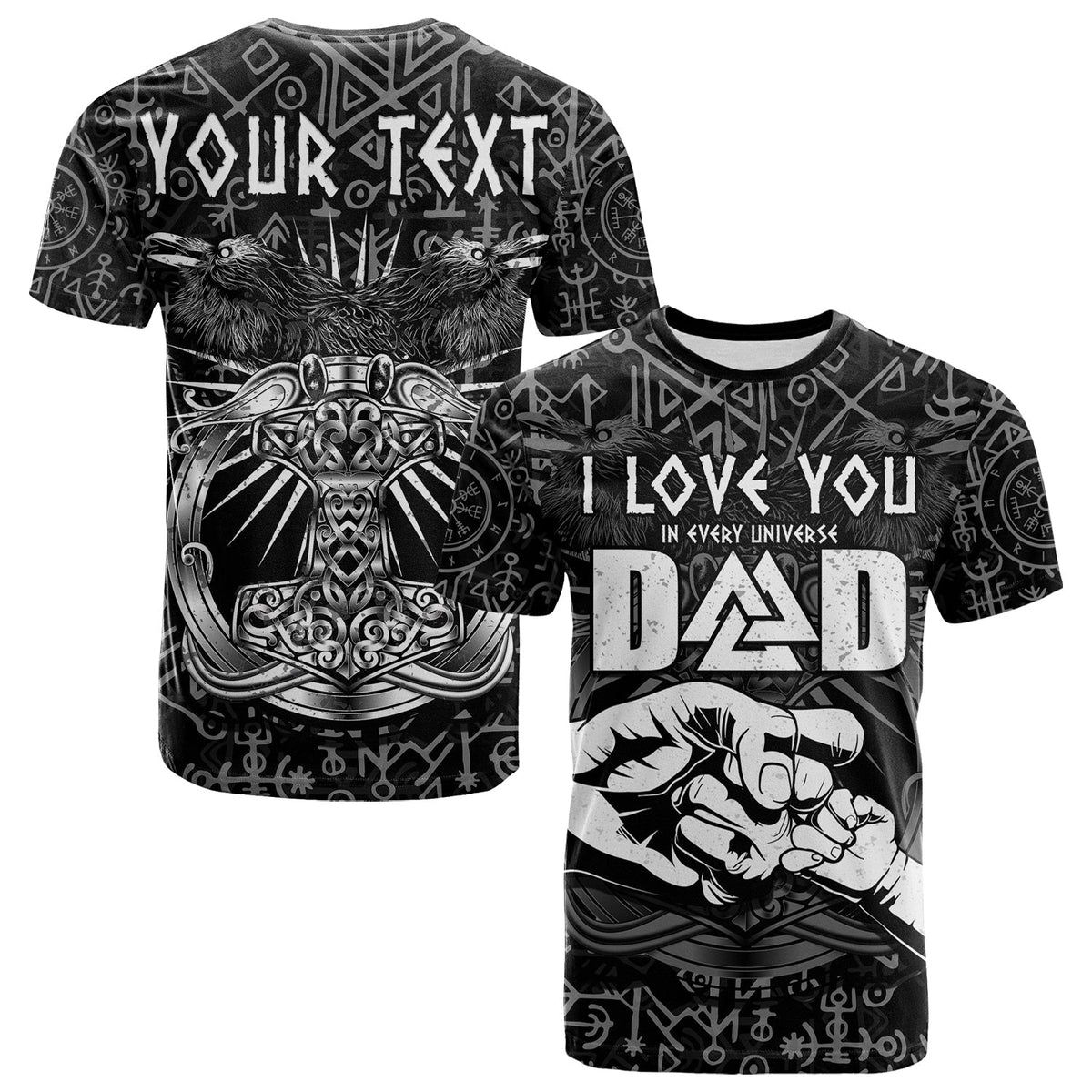 Custom Viking Dad T Shirt Happy Fathers Day Style Runes and Mjolnir LT13 - Wonder Print Shop