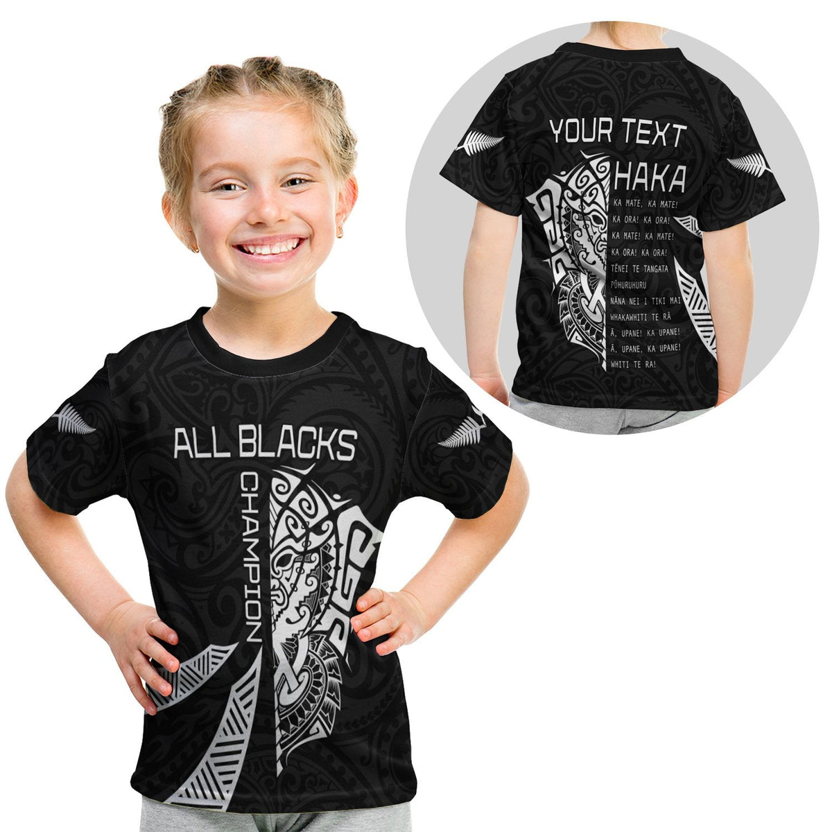 Custom New Zealand Rugby T Shirt KID Haka All Blacks mix Ta Moko LT13 - Wonder Print Shop