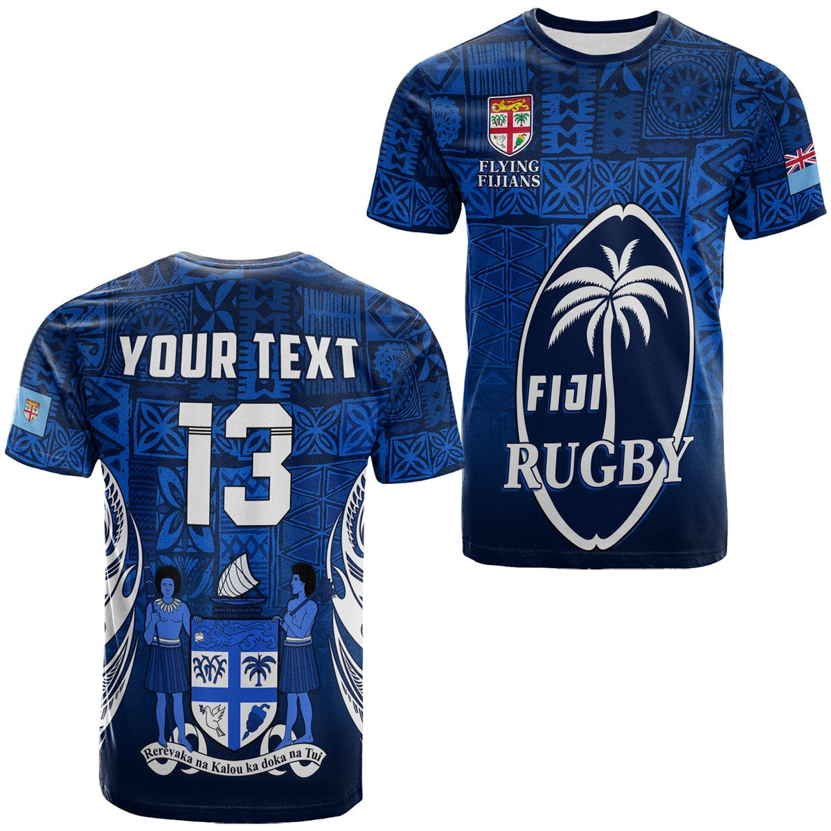 Custom Fiji Rugby T Shirt Flying Fijians Blue Tapa Pattern LT13 - Wonder Print Shop