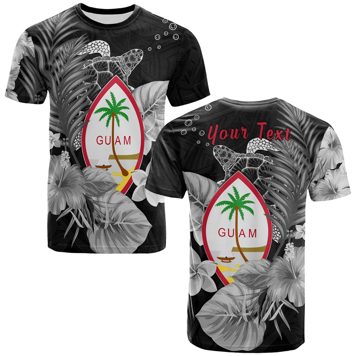 Custom Guam Seal T Shirt Polynesian Turtle with Flowers Version White LT13 - Wonder Print Shop