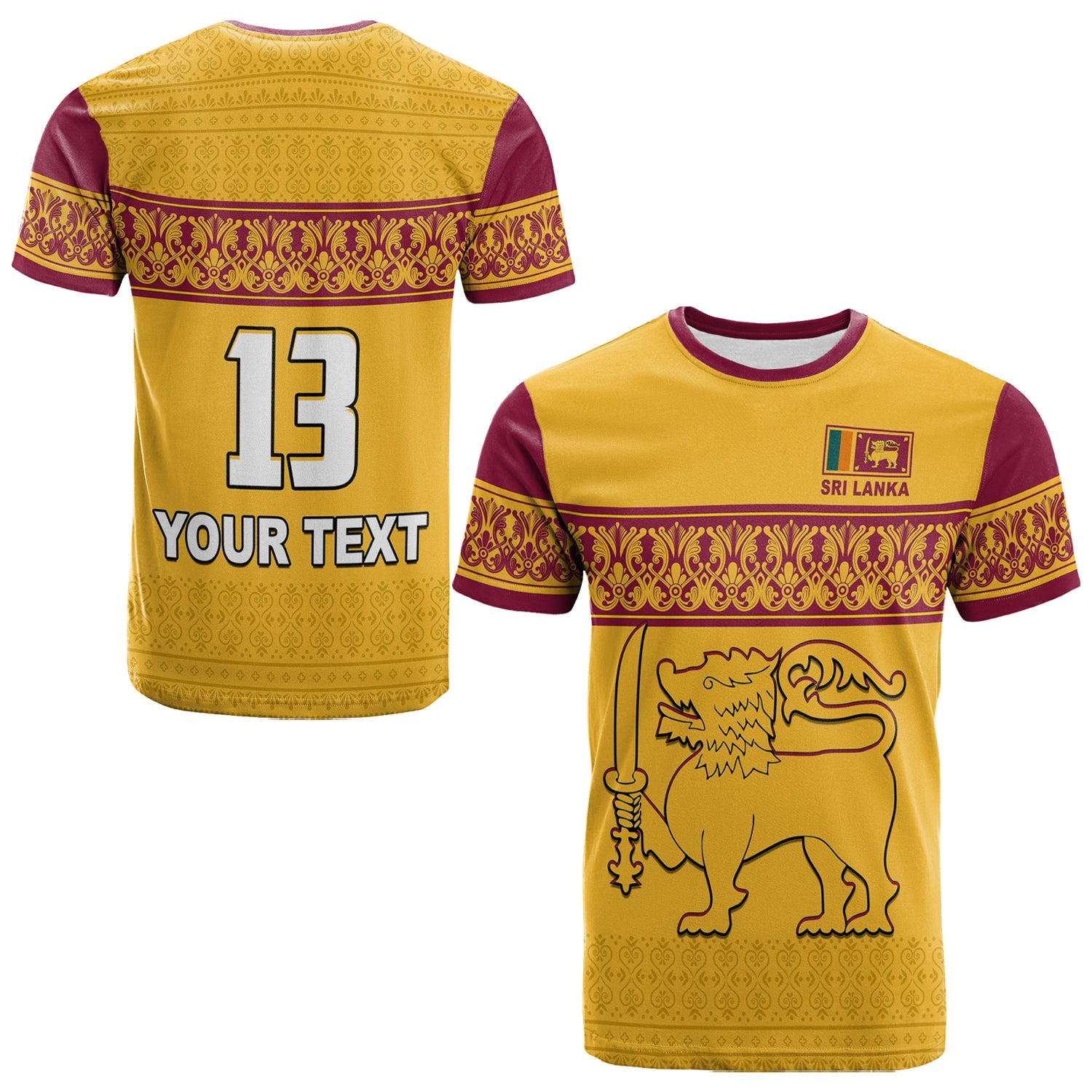 Custom Sri Lanka T Shirt Traditional Pattern and Lion Flag LT13 - Wonder Print Shop