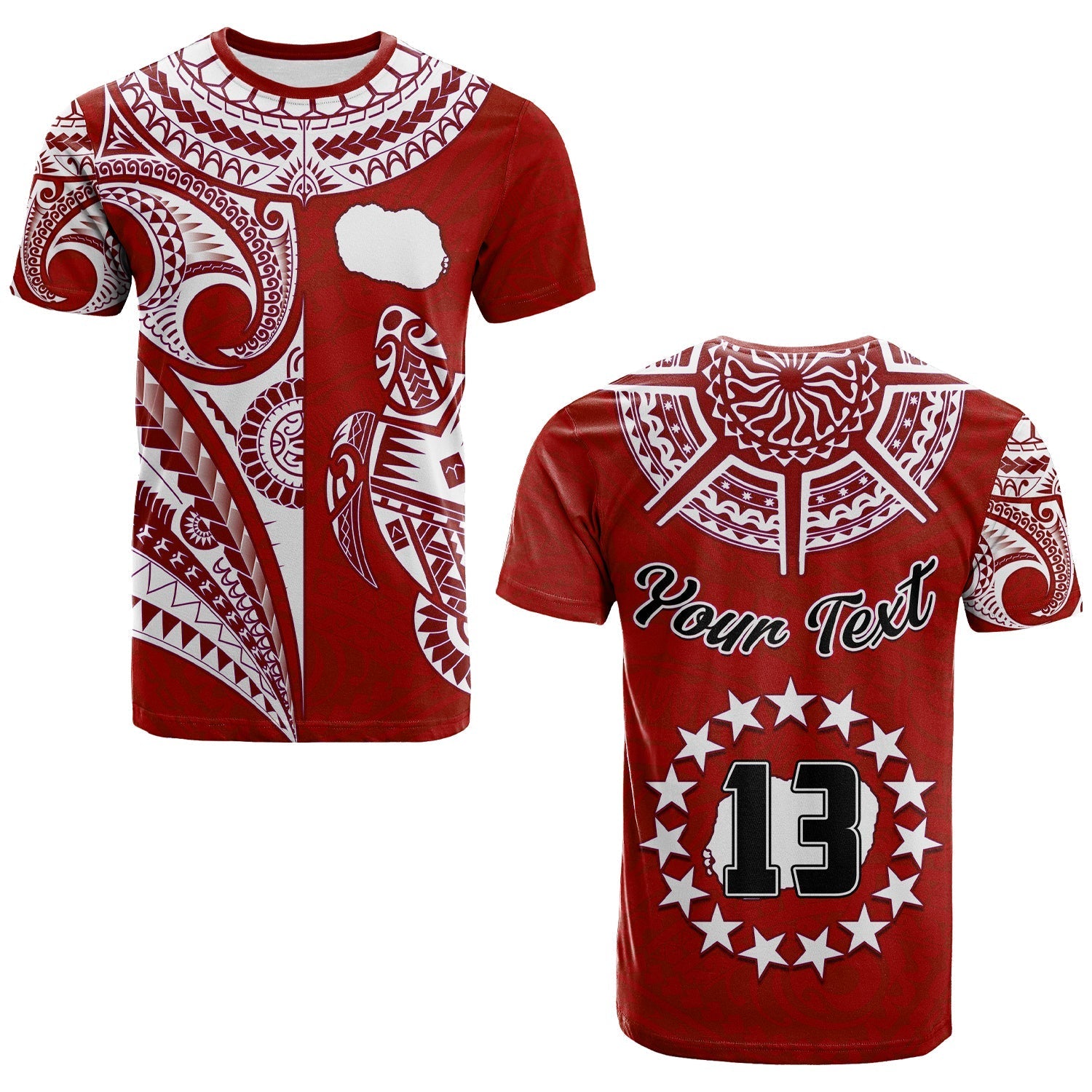 Custom Rarotonga Cook Islands T Shirt Turtle and Map Style Red LT13 - Wonder Print Shop