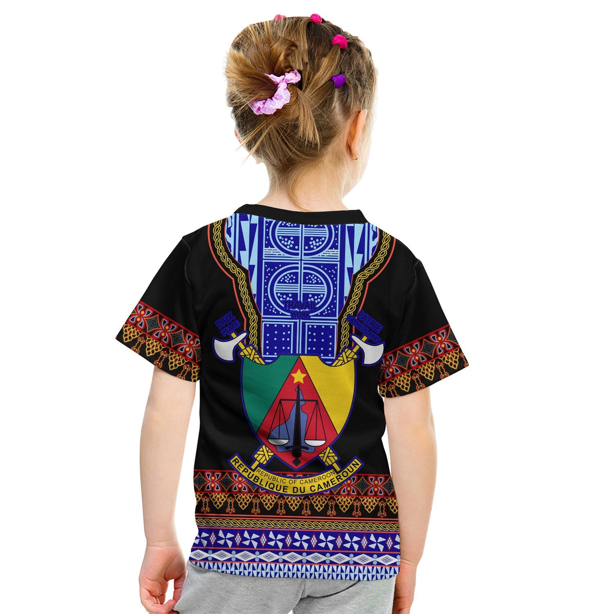 Cameroon T Shirt KID Atoghu Pattern Black Style - Wonder Print Shop