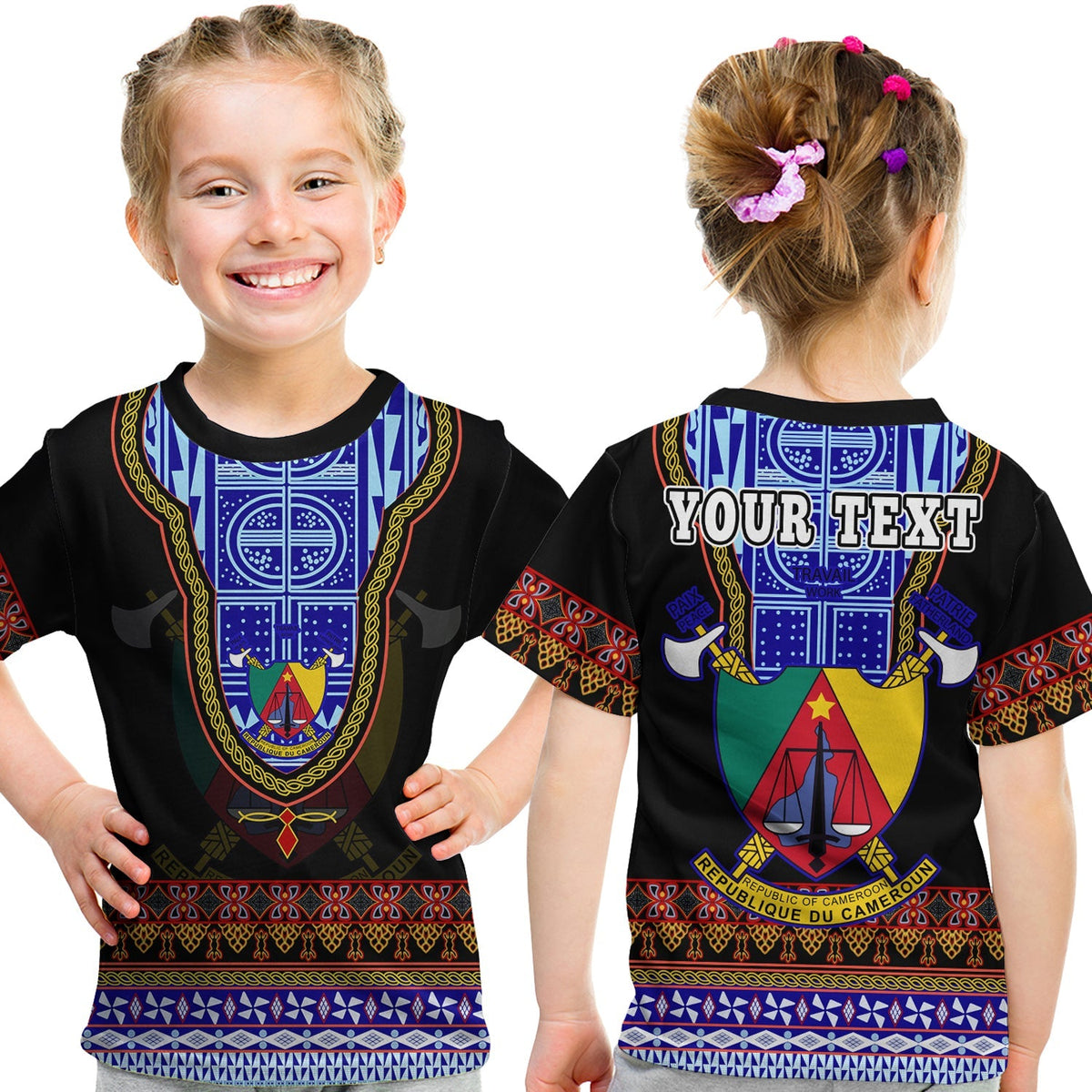 Custom Cameroon T Shirt Atoghu Pattern Black Style - Wonder Print Shop