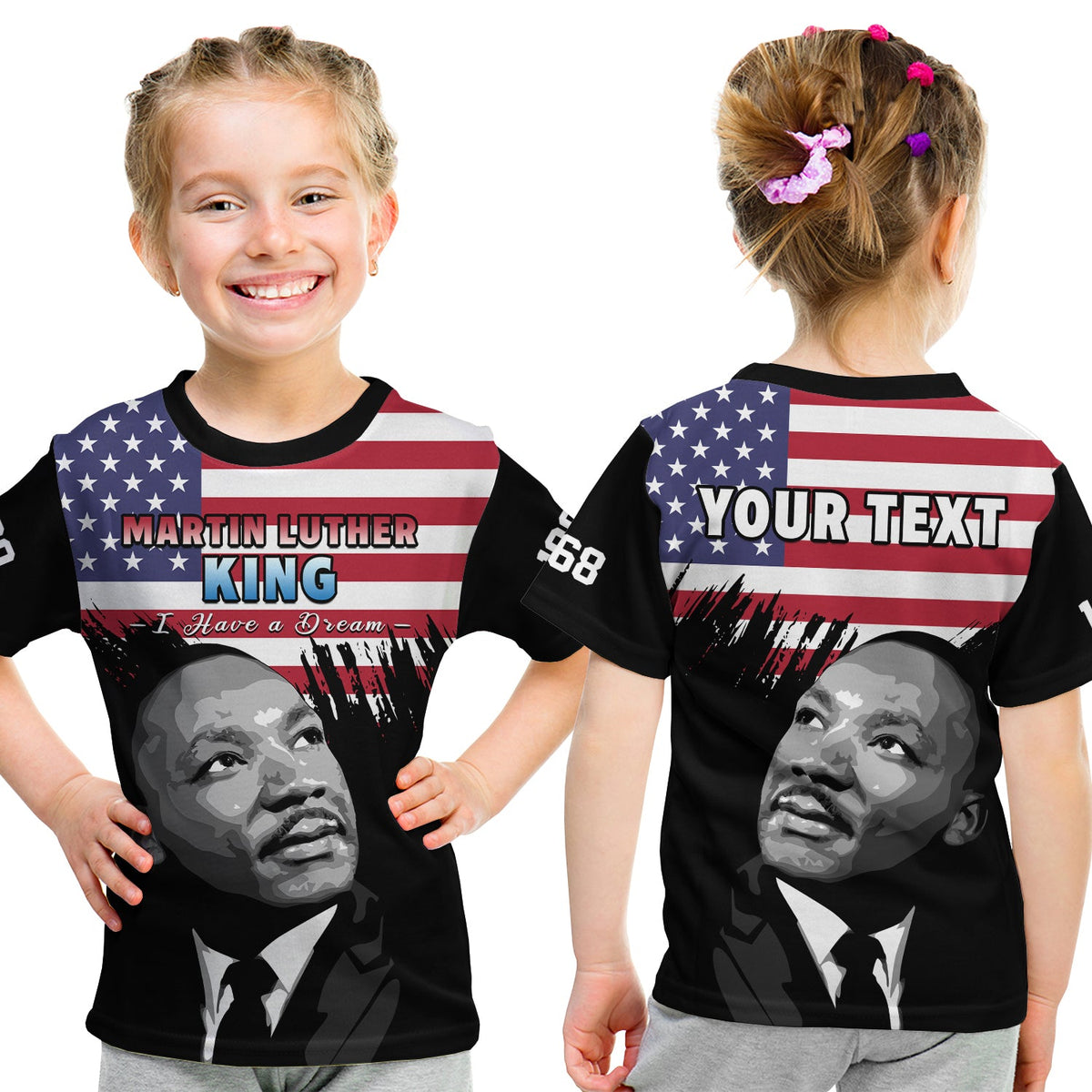 (Custom Personalised) United States T Shirt KID United States Happy MLK Day Flag Grunge Style - Wonder Print Shop