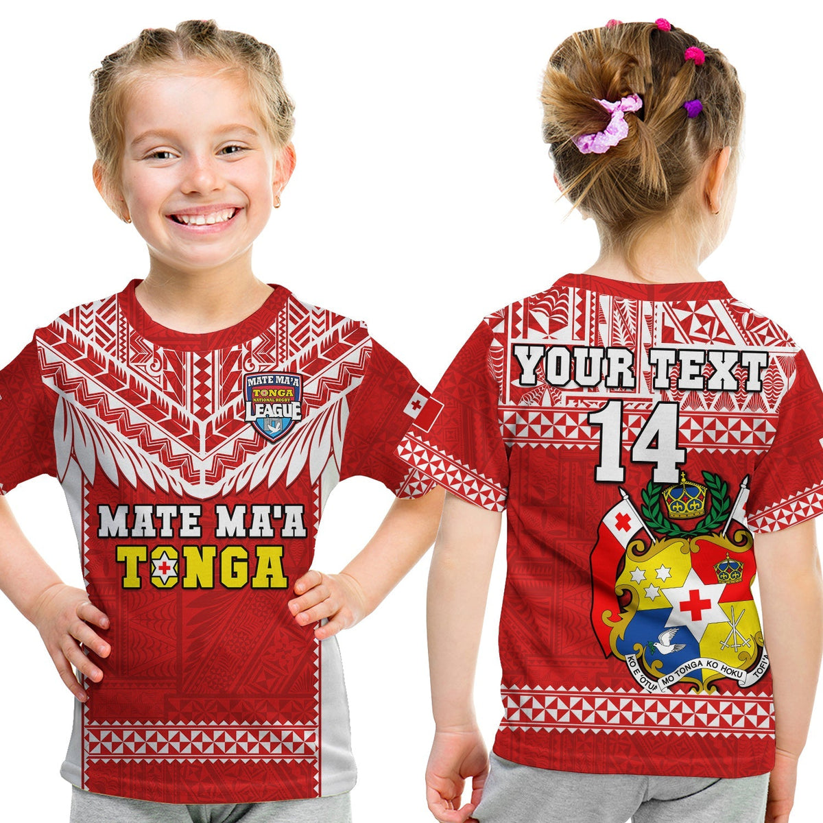 Custom Text And Number Tonga Rugby T Shirt KID Mate Maa Tonga Pacific Ngatu White - Wonder Print Shop