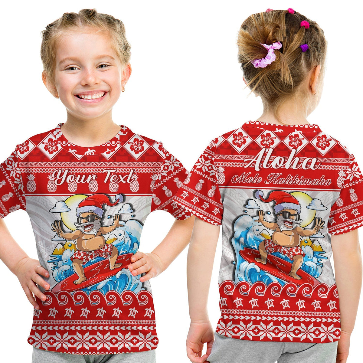 Custom Hawaii Christmas T Shirt Surfing Santa Mele Kalikimaka Polynesian - Wonder Print Shop